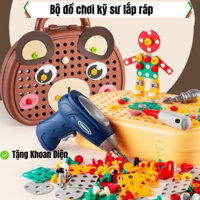 Bộ đồ chơi kỹ sư lắp ráp kèm khoan điện,cờ lê,tua vít cho bé sáng tạo, đồ chơi ốc vít mô phỏng bàn làm việc kĩ sư cơ khí