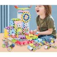 Bộ đồ chơi lắp ghép 203 chi tiết. Động cơ bánh răng chuyển động bằng pin AA. Bộ lắp ráp xếp hình an toàn cho bé
