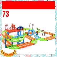 Bộ đồ chơi lắp ghép đường ray ô tô tàu lượn 2 tầng 38X24X5.5CM