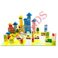 Bộ đồ chơi lắp ghép mô hình đô thị bằng gỗ 62 chi tiết