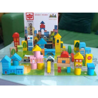 Bộ Đồ Chơi Lắp Ghép Mô Hình Thành Phố 62 Chi Tiết Bằng Gỗ Cho Bé