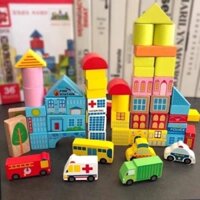 Bộ Đồ Chơi Lắp Ghép Mô Hình Thành Phố 62 Chi Tiết Bằng Gỗ
