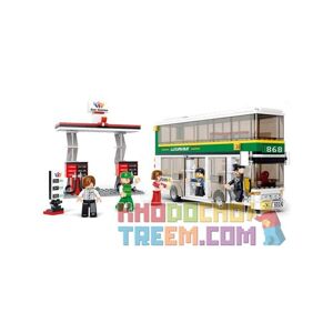 Bộ đồ chơi lắp ráp xe bus 2 tầng và trạm xăng Sluban M38-B0331