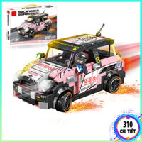 Bộ đồ chơi lắp ráp  xe đua dạng cót tặng kèm nhân vật, Mô hình xe đua siêu ngầu, độc lạ hộp giấy cho bé 6 tuổi- Demokids