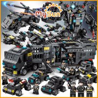Bộ đồ chơi LEGO lính đặc nhiệm, xe truck cảnh sát SWAT Police, máy bay trực thăng biến hình robot chiến đấu