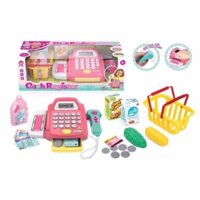 Bộ đồ chơi máy tính tiền siêu thị có giỏ hoa quả xanh, Hồng