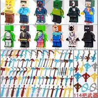 Bộ đồ chơi Minecraft mới, bộ vũ khí minifigure đầy đủ, đồ chơi tương thích, tượng Steve, khối xây dựng lắp ráp cho bé trai, đồ chơi kim cương NWB4