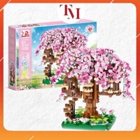 Bộ Đồ Chơi Mô Hình Lắp Ráp Hoa Anh Đào Dạng Ngôi Nhà Trên Cây Mô Hình Bonsai Cây Cảnh ChínhHãng