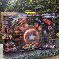 Bộ Đồ Chơi Mô Hình Siêu Nhân Captain American Và Người Nhện Có Khiên Và 5 Ô Tô Bánh Đà Siêu Ngầu Cho Bé Trai