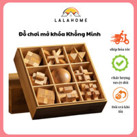 Bộ đồ chơi mở khóa Khổng Minh 9 món, Đồ chơi khóa Lỗ Ban phát triển trí thông minh, Đồ chơi khóa gỗ cho bé 2-6 tuổi