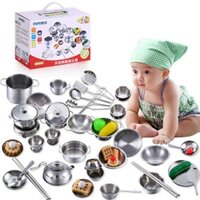 BỘ ĐỒ CHƠI NẤU ĂN BẰNG INOX 40 MÓN CHO BÉ