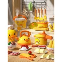 Bộ đồ chơi nhà bếp giả vờ cho trẻ em Little Yellow Duck, trò chơi nấu ăn giáo dục cho bé trai và bé gái