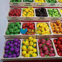 Bộ đồ chơi nhà bếp giả vờ cho trẻ em, đồ chơi cắt trái cây và rau củ bằng gỗ cho bé trai và bé gái