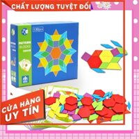 BỘ ĐỒ CHƠI - PATTERN BLOCK - GỖ MỊN ĐẸP (130 MIẾNG GỖ + 24 THẺ)