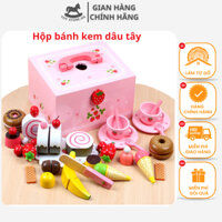 Bộ đồ chơi tiệc trà chiều dâu tây, Bánh kem trái cây bằng gỗ cao cấp cho bé gái