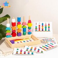 Bộ đồ chơi tuần tự hạt gỗ, Bộ xếp hình phù hợp, Đồ chơi cho 2 3 4 5
