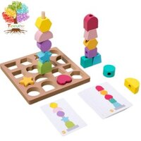 Bộ đồ chơi tuần tự hạt Montessori Treeyear, Khối xếp chồng bằng gỗ & Hạt viền & Xếp hình phù hợp Đồ chơi Montessori học mầm non STEM
