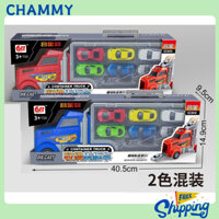 Bộ đồ chơi xe container chở siêu xe chở xe công trình Chammy chất lượng cao màu sắc nét giúp bé vui chơi thỏa thích