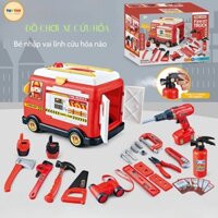 Bộ Đồ Chơi Xe Cứu Hỏa Cho Bé 33 Chi Tiết Có Khoan Điện và Bình Chữa Cháy Phun Sương Thú Vị