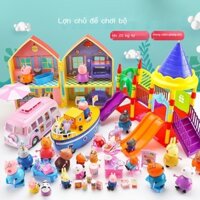 Bộ đồ chơi xe ô tô nhà chơi Peppa Pig, bộ đầy đủ bốn nhân vật cho trẻ em, bé trai và bé gái