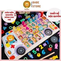 Bộ đồ chơi xếp hình câu cá học số đếm đồ vật hình xe cứu thương gỗ nổi 3D thông minh cho bé Montessori giáo dục sớm