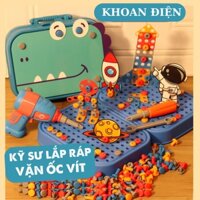 Bộ Đồ Chơi Xếp Hình Cho Bé Trai Lắp Ráp Kỹ Sư Vặn Ốc Vít, Combo Hộp Dụng Cụ Sửa Chữa Kỹ Thuật + Khoan điện, Tovit