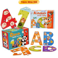 Bộ đồ chơi xếp hình chữ cái và số đếm bằng gỗ hình con vật phát triển tư duy cho bé