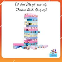 Bộ Đồ Chơi Xếp hình Domino Rút Gỗ 51 Thanh In Hình 6 Con Vật Ngộ Nghĩnh Nhiều Màu Sắc Sáng Mịn