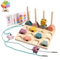 Bộ đồ chơi xếp tự hạt bằng gỗ, Đồ chơi Montessori cho bé 3 4 5 tuổi, Hạt viền & Khối xếp chồng & Xếp hình phù hợp, Quà tặng đồ chơi học tập mầm non cho trẻ em