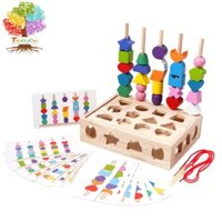 Bộ đồ chơi xếp tự hạt gỗ Treeyear Montessori, khối xếp chồng & hạt viền & xếp hình dạng phù hợp cho bé 2 3 4 5 tuổi Đồ chơi Montessori học tập mầm non STEM