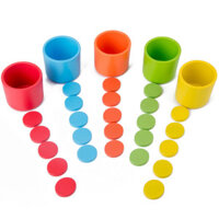 bộ đồ chơi xu và cốc gỗ, giáo cụ montessori