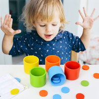 bộ đồ chơi xu và cốc gỗ, giáo cụ montessori