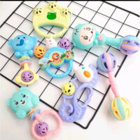 Bộ đồ chơi xúc xắc, lục lạc phát tiếng kêu kích thích vận động và giác quan 7 món hình thú