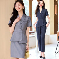 Bộ đồ chuyên nghiệp nữ mùa hè ngắn tay tư vấn bất động sản trang phục chính thức China Mobile Unicom Telecom Bộ đồ đen quần áo lao động