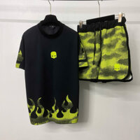 Bộ đồ cộc tay nam Hydrogen cotton lưới in logo đầu lâu hoạ tiết hình đám lửa BH236P