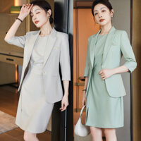 Bộ đồ công sở, Đầm liền nữ, áo khoác, bộ đồ thời trang mẫu mỏng mùa hè, khí chất Nữ Thần quạt tay Áo bảy phần tư trang phục chính thức