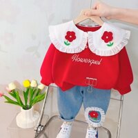 Bộ Đồ Cotton 2023 Gồm Áo Cổ Lá Sen / Chất Liệu Cotton Thời Trang Mùa Xuân Cho Bé Gái / Bé Gái