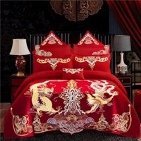 Bộ Đồ Cưới Bốn Mảnh Giường Cưới Thêu Màu Đỏ Lớn Giường Cưới Chăn Ga Gối Cưới Phòng Cưới Chăn Ga Gối Lễ Hội