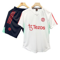 Bộ Đồ Đá Banh, Quần Áo Bóng Đá CLB Ronaldo MU Trắng Training 2024 - LOGO thêu - Vải Mè Mát Bền - Thể Thao Vui