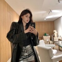 Bộ đồ da phong cách mới pu Áo khoác nữ dáng rộng mùa thu 2025 Phiên bản Hàn Quốc Áo khoác da chim gõ kiến phù hợp với U3IR