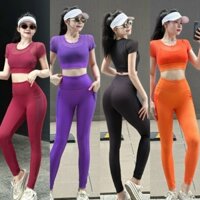 Bộ đồ dài áo crotop phối lưới tập gym yoga nữ kèm mút