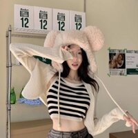 Bộ đồ đan len cho nữ Hot Girl, thiết kế thời trang mới mùa xuân và mùa thu, áo cardigan ngắn, áo camisole sọc, bộ hai mảnh HZXE