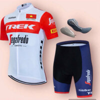 bộ đồ đạp xe trek trắng đỏ bỉm cao su non cao cấp