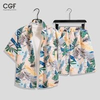 Bộ đồ đi biển gió giải trí kỳ nghỉ, Bộ áo sơ mi ngắn tay dáng rộng dành cho nam và nữ