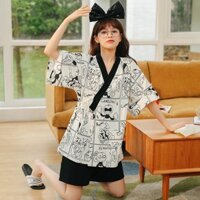 Bộ đồ - Đồ bộ bầu sau sinh cộc tay KIMONO chất thun sữa hoạt tiết dễ thương BĐ858