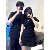 Bộ đồ đôi nam và nữ phong cách sườn xám áo nam cổ tàu đơn giản lịch sự