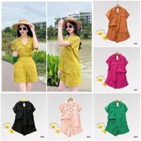 Bộ đồ đũi nữ cộc đùi dáng đuôi tôm cổ vest kiểu mới