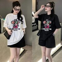 Bộ Đồ Đùi Thun Cotton Form Rộng Logo Thêu Nổi Họa Tiết MST75111