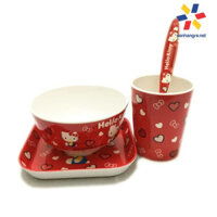 Bộ đồ dùng ăn hình Hello Kitty cho bé hàng xuất Nhật - Đỏ