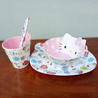 Bộ đồ dùng ăn hình Hello Kitty Milk cho bé hàng xuất Nhật 02